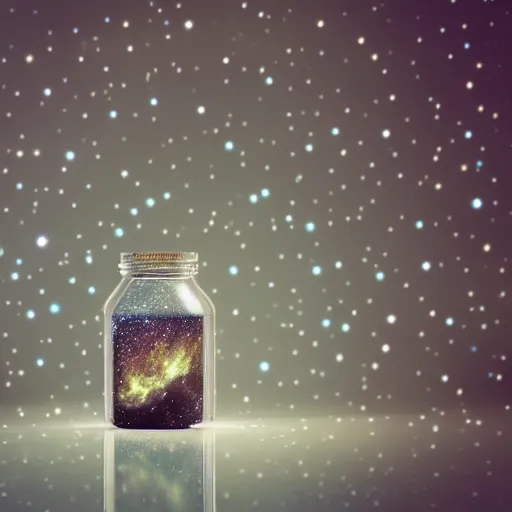 Prompt: milky way of stars in a shiny glass jar, hyperrealistic, 8k, trending on artstation, photorealistic, octane render, unreal engine, rim light, stylistic