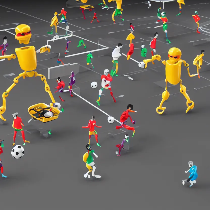 Prompt: Mcdonalds robots playing soccer, Quantel Paintbox animation