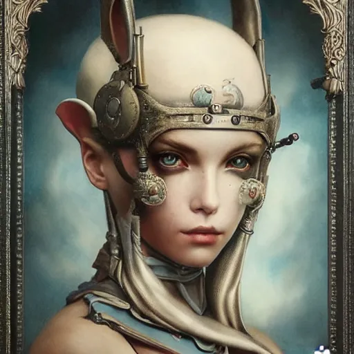 Prompt: tom bagshaw, curiosities carnival, soft paint of a single beautiful kawai rabbitgirl in a full steampunk armor, symmetry accurate features, focus, very intricate ultrafine details, award winning masterpiece