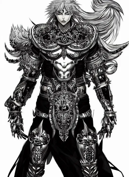 Prompt: Full body portrait of god with silver hair, half man half wolf, wearing ornate attire. In style of Yoji Shinkawa and Hyung-tae Kim, trending on ArtStation, dark fantasy, great composition, concept art, highly detailed, dynamic pose.