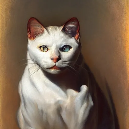 Image similar to a portrait of a manly white cat feline, blue eyes, star trek the next generation. highly detailed painting by gaston bussiere, craig mullins, j. c. leyendecker, furry