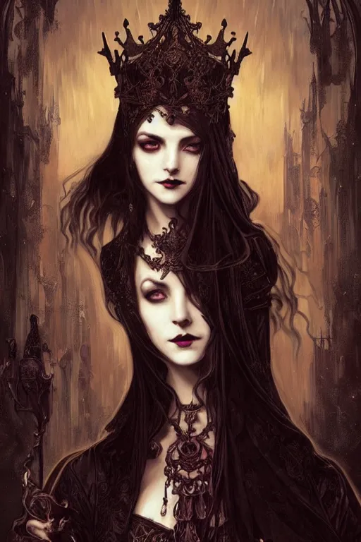 Image similar to beautiful gothic and victorian and luxury and evil young medieval dark crown princess portrait like +smoky eyes+front face with light flowing hair, ultradetail face, art and illustration by craig mullins and tian zi and alphonse mucha and miqi, fantasy, intricate complexity, human structure, hypermaximalist, fantasy character concept, dynamic lighting, neon light, ssci-fi, watermark, blurry, hyperrealism 8k