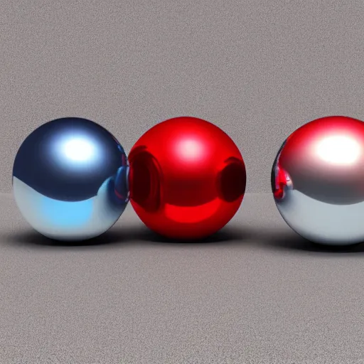 Prompt: chrome spheres on a red cube, rendered in octane
