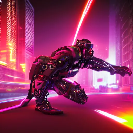 Image similar to a neon cyberpunk cyborg jaguar, octane render