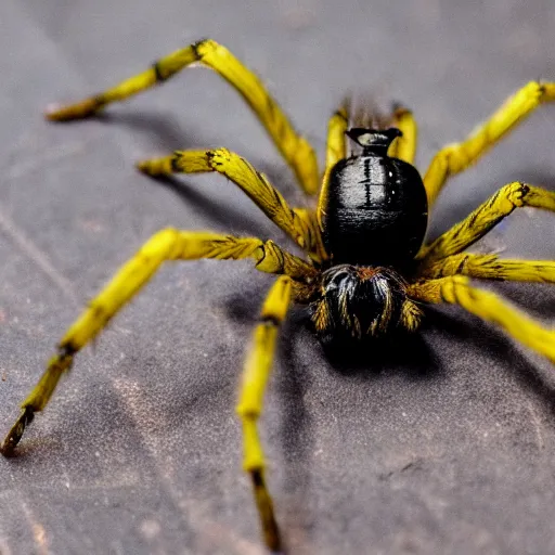 Prompt: a spider with black legs and a yellow body