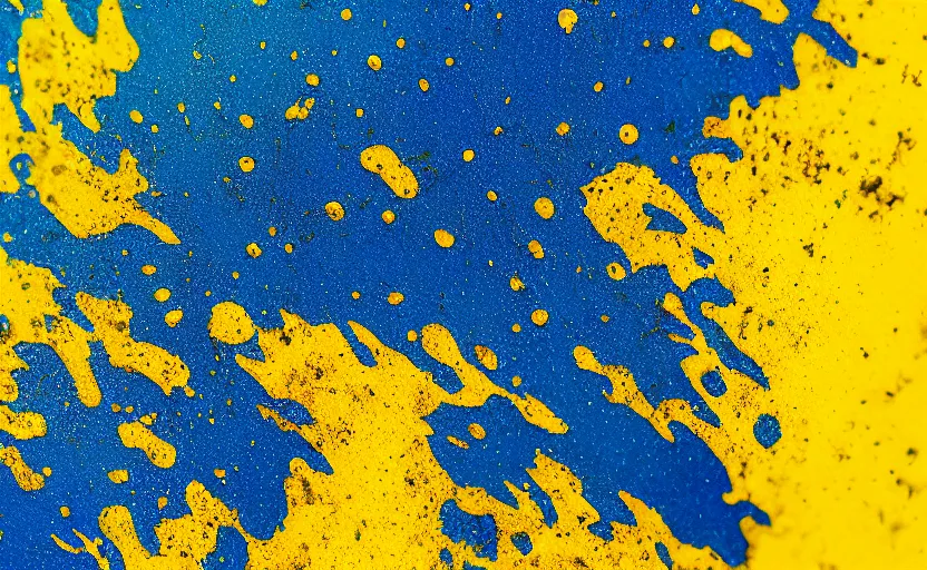 Prompt: blue liquid splatters on a yellow surface, close up, 33mm, 4k