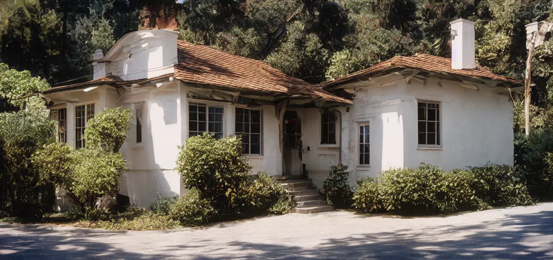 Image similar to small house designed by julia morgan. fujinon premista 1 9 - 4 5 mm t 2. 9. portra 8 0 0.