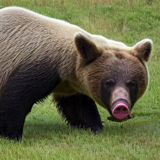 Prompt: bear licking a pig