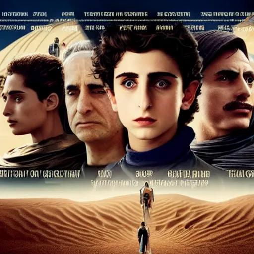 Image similar to Dune Characters Poster in Arabic, Timothée Chalamet is Paul, تيموثي شالاميت هو بول, cinematic HDRI 8K