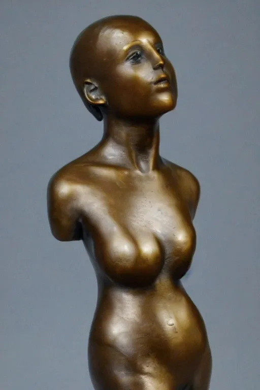 Image similar to beautiful woman as a bronze sculpture,, single head, no double head,