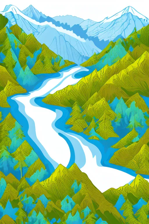 Prompt: mountain water illustration vector digital art trending on artstation