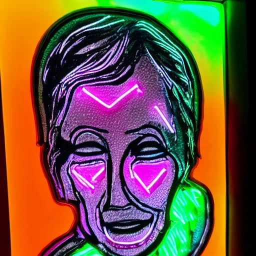 Image similar to old woman made of neon lights