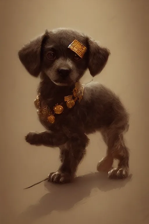 Image similar to cute little puppy, intricate, elegant, highly detailed, digital painting, artstation, concept art, smooth, sharp focus, illustration, art by artgerm and greg rutkowski and alphonse mucha and andrei riabovitchev