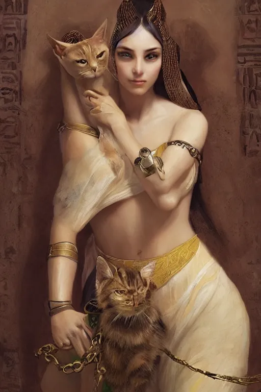 Image similar to portrait of the beautiful egyptian goddess, bastet, bast, woman / cat hybrid, soft torchlight in an egyptian tomb, digital art by ruan jia and mandy jurgens and artgerm and william - adolphe bouguereau, highly detailed, trending on artstation, award winning,