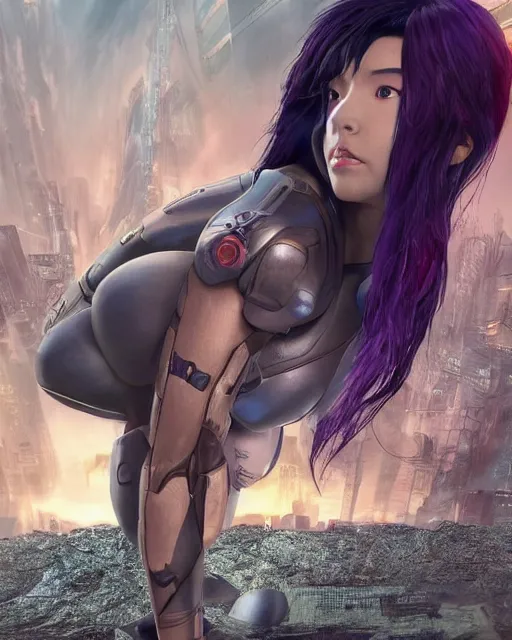 Image similar to weta disney pixar movie still portrait photo of motoko kusanagi ghost in the shell : : as cyborg woman by pixar : : by weta, wlop, ilya kuvshinov, rossdraws, artgerm, marvel, maxim cover, latex, octane render, sweaty, iridescent, bright morning, anime, liosh, mucha : :