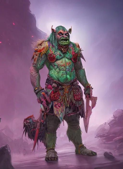 Image similar to detailed full body concept art illustration colorful pastel painting of a Disney warrior orc in full intricate clothing, ultra detailed, digital art, octane render, 4K, dystopian, micro details