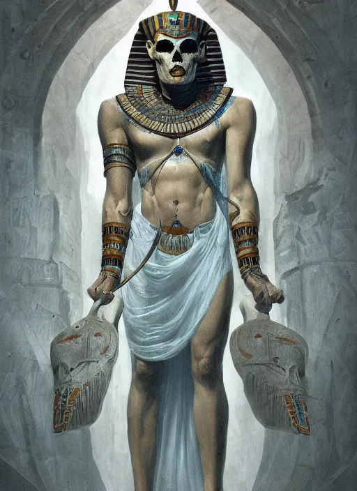 Image similar to digital _ painting _ of _ egyptian god of death _ by _ filipe _ pagliuso _ and _ justin _ gerard _ symmetric _ fantasy _ highly _ detailed _ realistic _ intricate _ port