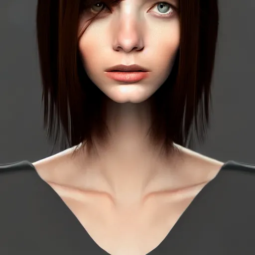 Image similar to a brunette with a bunt pan head, digital art, 8k, trending on artstation