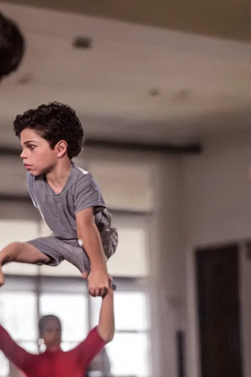 Prompt: young jake t. austin doing gymnastics, red weapon 8 k s 3 5, cooke anamorphic / i lenses, highly detailed, cinematic lighting
