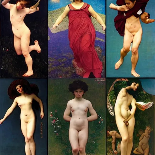 Prompt: stairway to heaven, dynamic contrapposto, william - adolphe bouguereau, egon schiele, gustav klimt, alphonse mucha