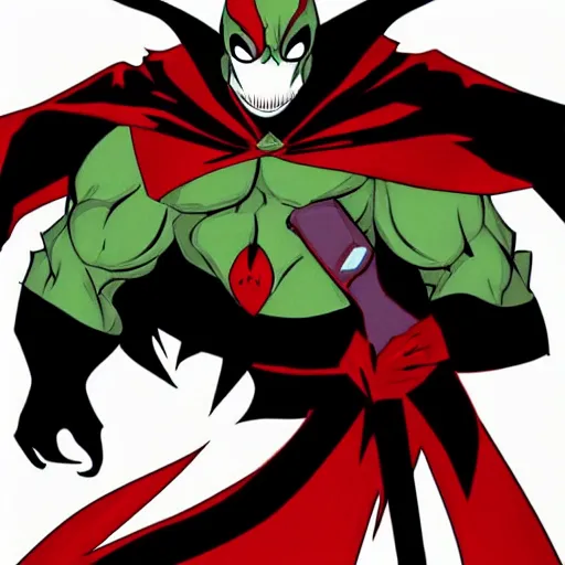 Image similar to Spawn by Todd-MacFarlene, SVG, Vector sticker, flat colors, full-body, uncropped, white-space-surrounding-subject