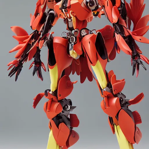 Image similar to futuristic gloriosa superba mecha flame lily body, sepals forming helmet, floral details, gloriosa, 8 k hd resolution, barbatos gundam with floral inlay, bandai box art, star wars, makoto kobayashi, frank gehry, raymond swanland