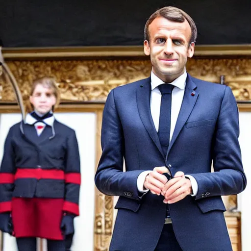 Image similar to emmanuel macron as a student in hogwarts school of withcraft and wizardry, full body shot, highly - detailed, sharp focus, award - winning