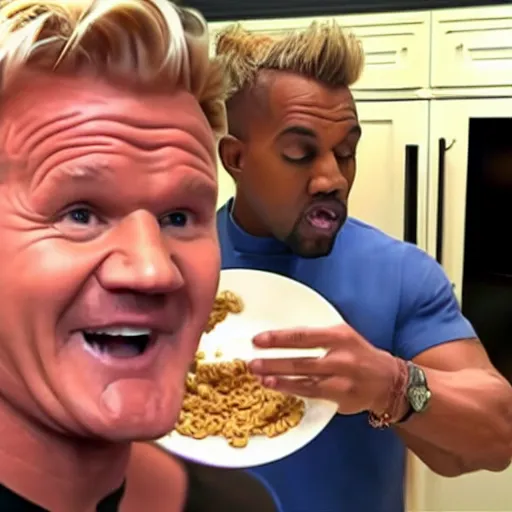 Image similar to gordon ramsay slaps kanye west in the face because hes eating cheerios and gordon ramsay despises cheerios