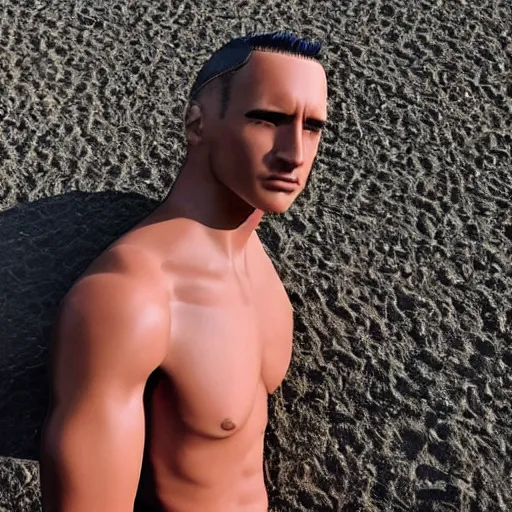 Prompt: “a realistic detailed photo of a guy who is an attractive humanoid who is half robot and half humanoid, who is a male android, Mike the Situation, shiny skin, posing like a statue, blank stare, at the beach, on display”