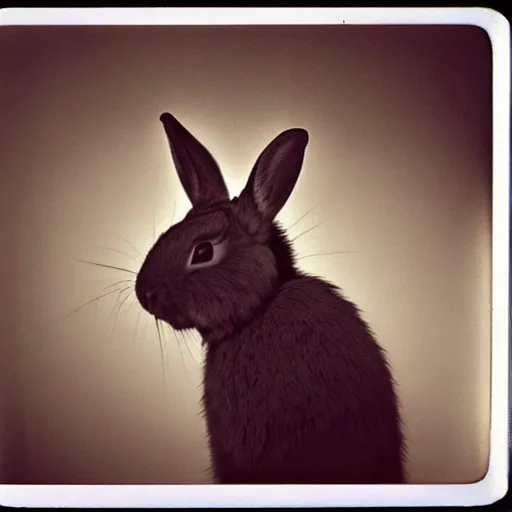 Image similar to a rabbit looking into a mirror, polaroid photograph