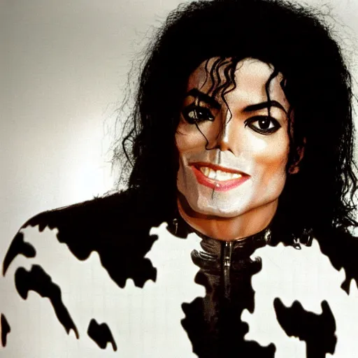 Prompt: michael jackson with a creepy smile, bathing in a pool of milk