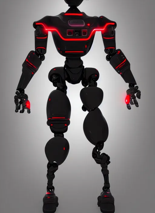 Image similar to a robot wearing a black grey and red outfit, full body shot, highly detailed, digital painting, artstation, concept art, smooth, sharp focus, illustration