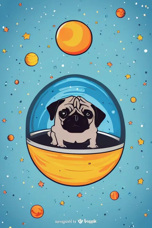 Image similar to planet pug floating in space, art by viktor miller gausa, sticker, colorful, illustration, highly detailed, simple, smooth and clean vector curves, no jagged lines, vector art, smooth