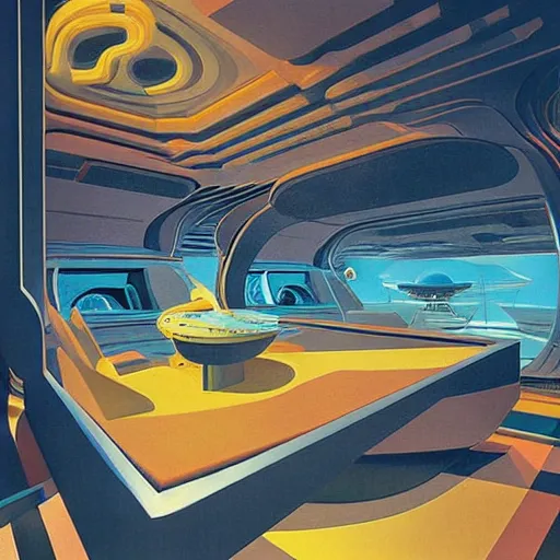 Image similar to retrofuturistic interior in cubism by salvador dali and dan McPharlin,