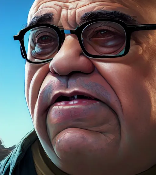 Image similar to Highly detailed portrait of Danny DeVito, in GTA V, Stephen Bliss, unreal engine, fantasy art by Greg Rutkowski, Loish, Rhads, ferdinand knab, Makoto Shinkai and Lois van baarle, ilya kuvshinov, rossdraws, Tom Bagshaw, global illumination, radiant light, detailed and intricate environment