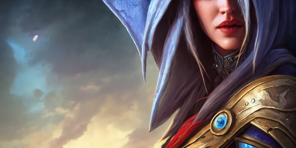 Prompt: hyperrealist portrait of sylvanas windrunner on a blue planet. by bayard wu, fantasy, photorealistic, octane render, unreal engine, dynamic lighting, trending on artstation, poster, volumetric lighting, very detailed faces, 4 k, award winning