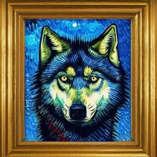 Prompt: retard wolf, van gogh, vivid colors, portrait paintin,