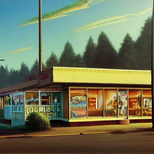 Prompt: a roadside diner open since the 7 0 s in ohio : with free coffee refills, daily specials, and a door you must never open, high quality high detail matte painting by david mattingly and norman rockwell and nc wyeth, hd, realistic, photorealistic lighting, composition and layout in the style of gregory crewdson, modern supernatural horror.