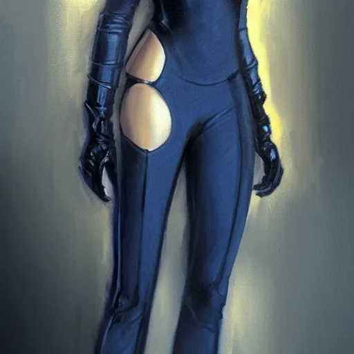 Image similar to full figure ultra realistic illustration, evan rachel wood wearing a futuristic navy blue pantsuit, blonde straight hair, dystopian, intricate, elegant, highly detailed, digital painting, artstation, concept art, smooth, sharp focus, illustration, art by artgerm and greg rutkowski and alphonse mucha