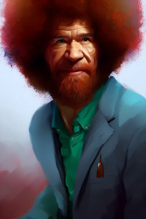 Image similar to portrait of Bob Ross, modern, colourful!! highly detailed, digital painting, artstation, concept art, sharp focus, illustration, by greg rutkowski