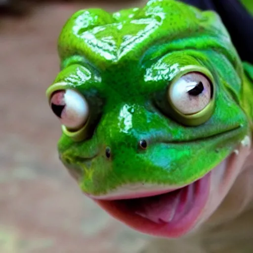 Prompt: a frenchman with a frog face