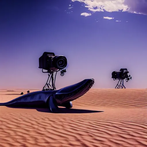 Prompt: 🐋🐳🐉🤖 in desert, photography by bussiere rutkowski andreas roch