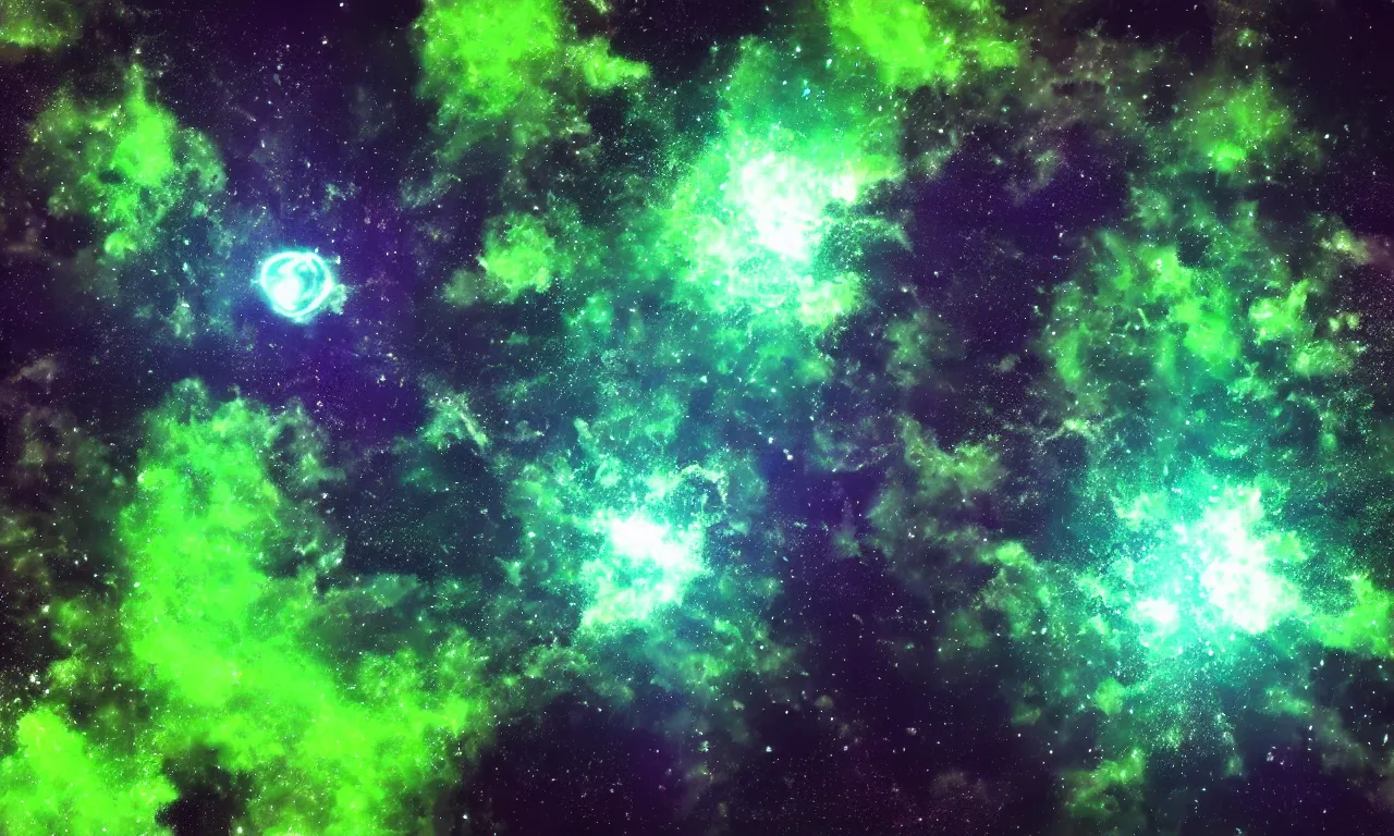 Image similar to Green nebula in deep space without planets, Trending on Artstation