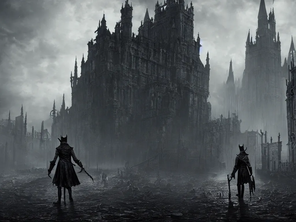 Image similar to bloodborne 2, dark, nighttime, victorian england style, horror, grotesque, serene, haunting, heavy atmosphere, claustrophobic, insanity, High Definition detail, 8K