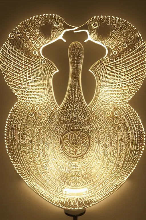 Image similar to led light in goose form, 3 5 mm, close - up, design forms, intricate details. front on, symmetrical.