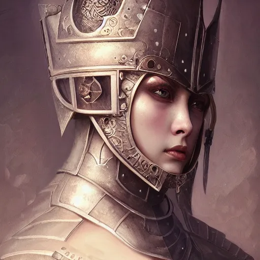 Image similar to porcelain in full warrior armor, soft painting of a curiosities harmonious carnival, perfectly detailed, symmetrical accurate intricate sensual features, highly detailed, artstation, sharp focus, tom bagshaw