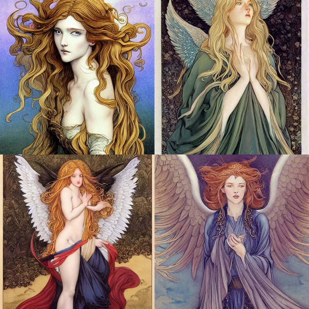 Prompt: an angel with long blond hair and giant wings, rebecca guay, artgerm