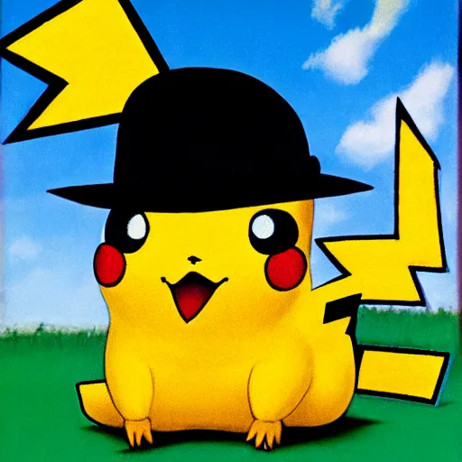 Prompt: pikachu, painted by rene magritte