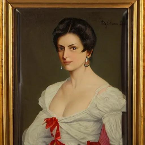 Image similar to a portrait of selina gomez in an 1 8 5 5 painting by elisabeth jerichau - baumann. painting, oil on canvas