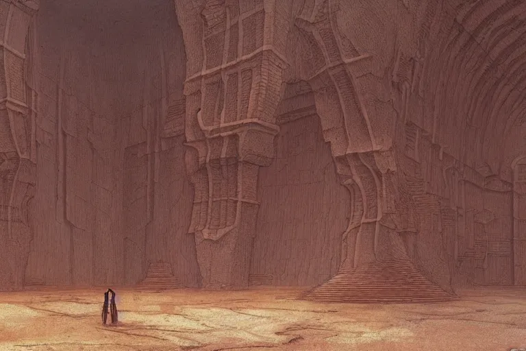 Image similar to intricate, 3 d, endless wastes vast desert abandoned buildings, style by caspar david friedrich and wayne barlowe and ted nasmith